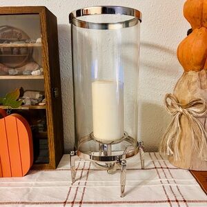 RARE Global Views Elevated Glass Hurricane Pillar Candle Holder